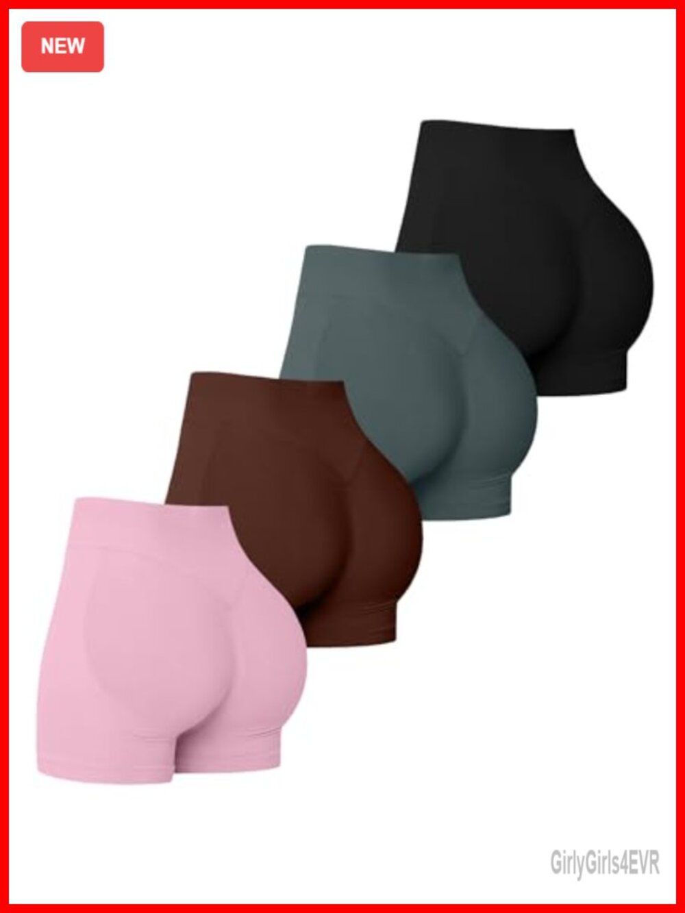 4 Pack Seamless Scrunch Butt Lifting High Waisted Compression Shorts